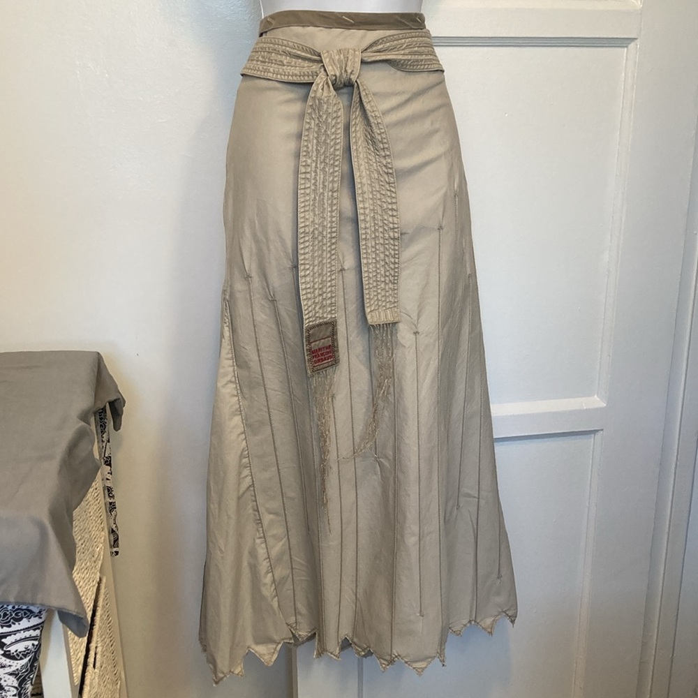Marithe Francois Girbaud Cotton Tan Khaki Long Skirt Belted 30